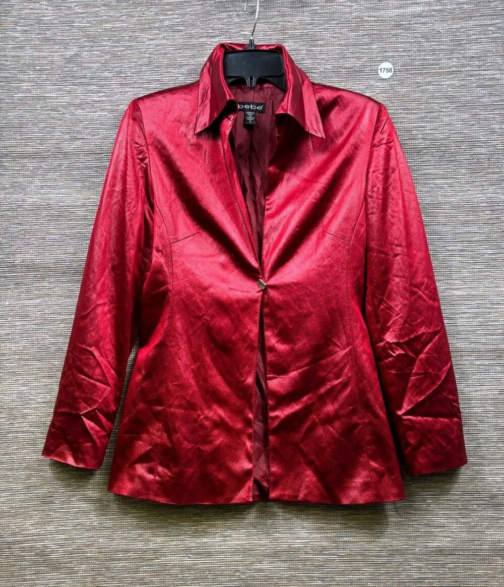 Vintage Bebe Blazer Jacket Womens Size 6 Red One Button Collared Casual Career